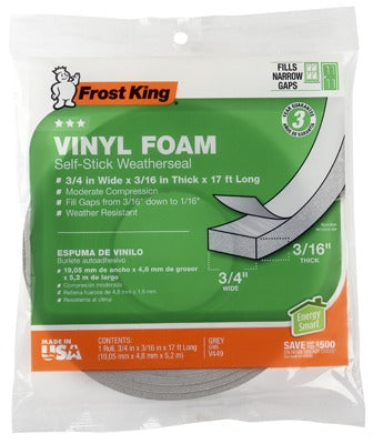 FROST KING Thermwell V449H Vinyl Foam Weather-strip Tape Gray