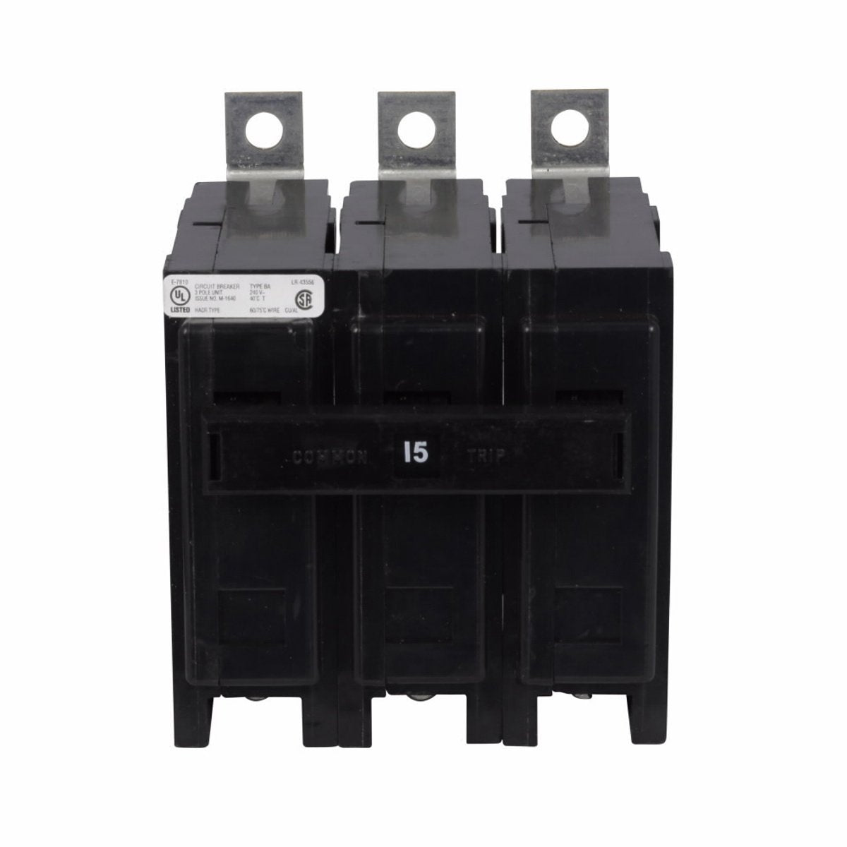 EATON Eaton BAB3015H Type BAB Quicklag Industrial Thermal-Magnetic Circuit Breaker, 240 VAC, 15 Amp, 10 kAIC, 3-Pole
