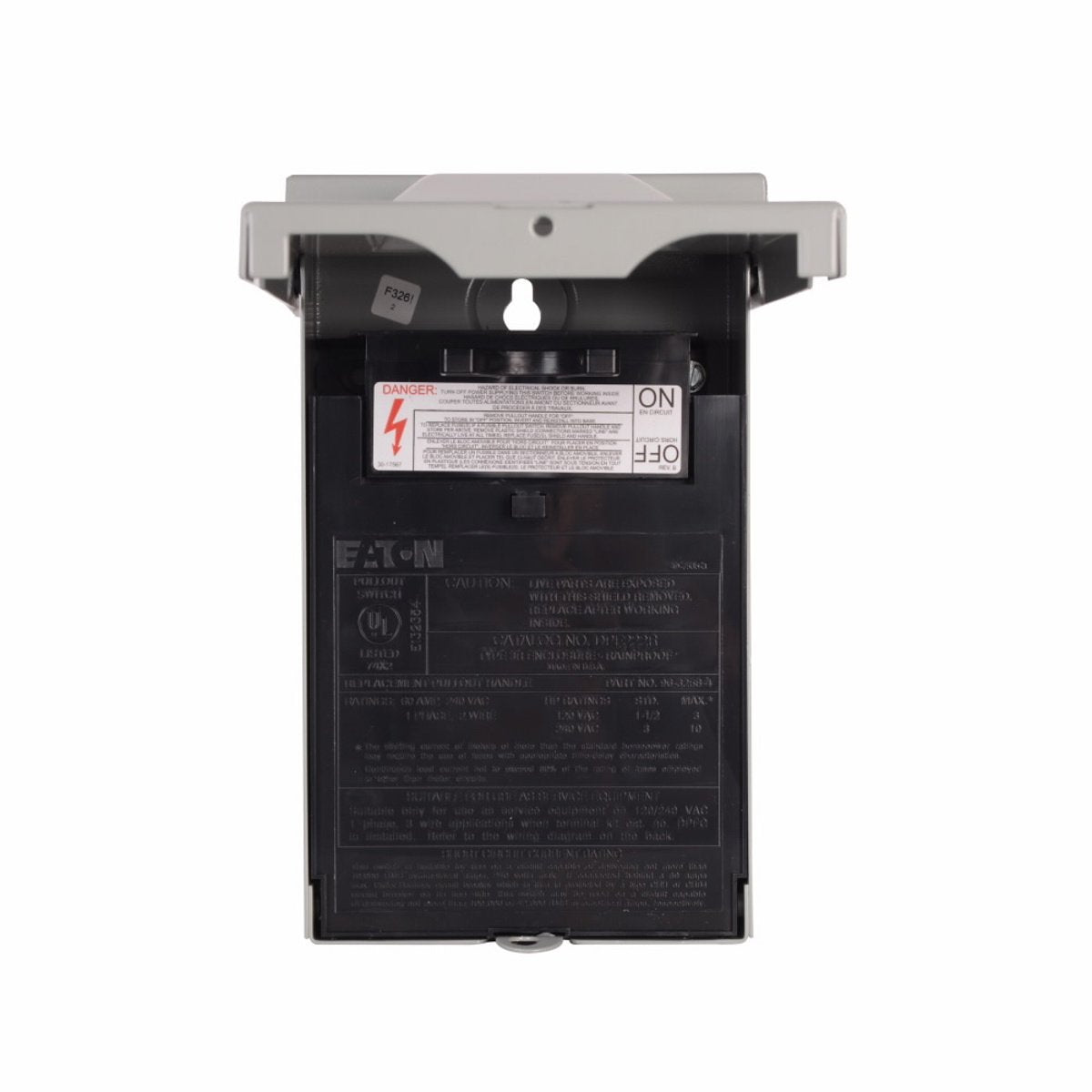 EATON Eaton DPF222R Fused Pullout Air Conditioning Disconnect 120/240 Vac 60 A 3 Hp 10 Hp