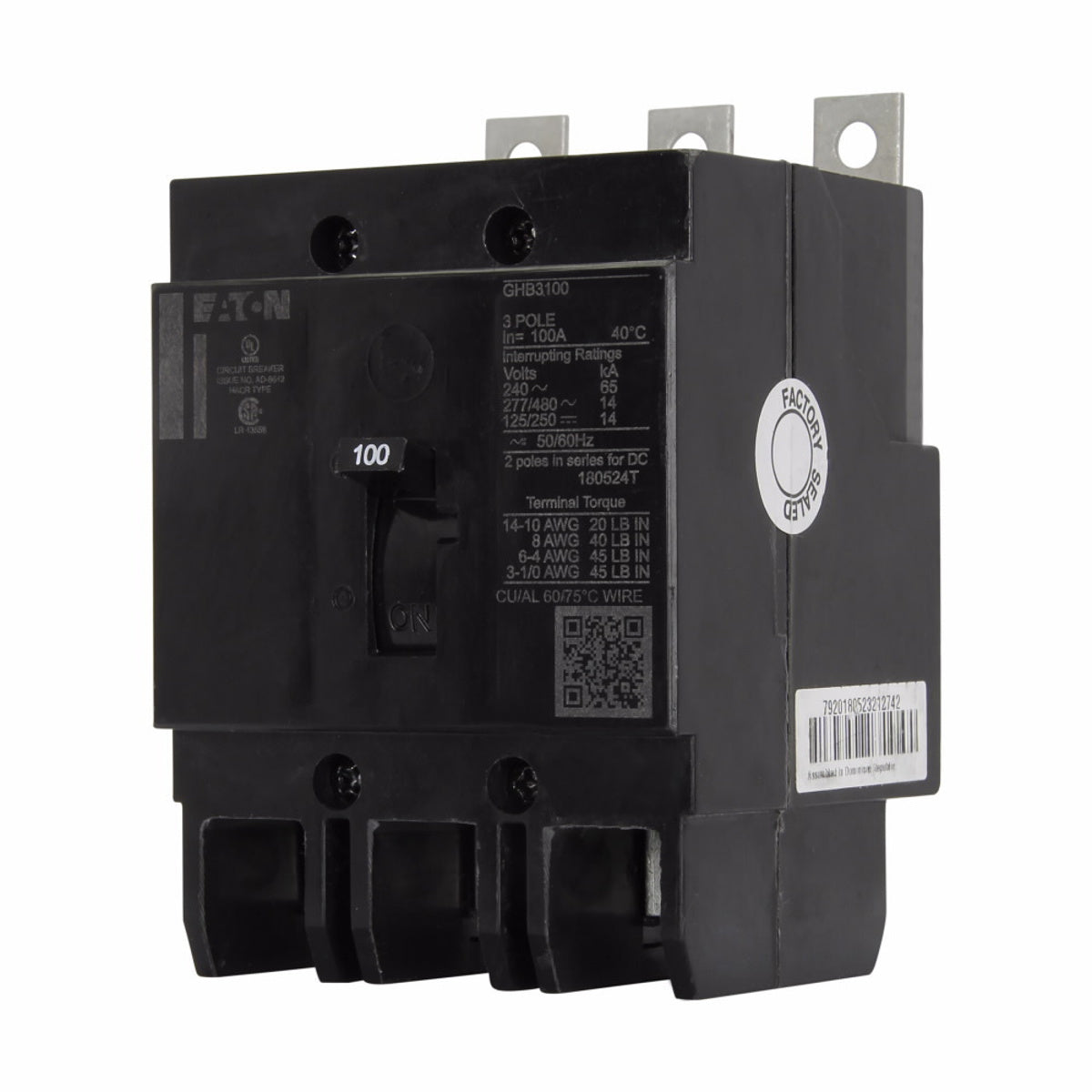 EATON Eaton GHB3045 G Frame Bolt-On Molded Case Circuit Breaker 45 A 480Y/277 Vac 125/250 Vdc