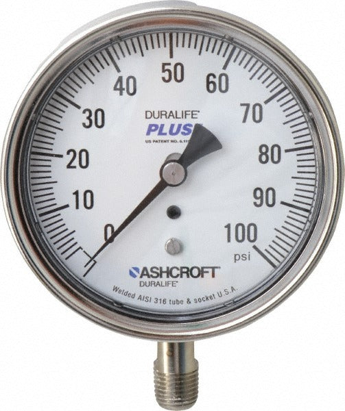 ASHCROFT Ashcroft 94338XLL Pressure Gauge 0-100 Psi 3.5 in Lower Mount