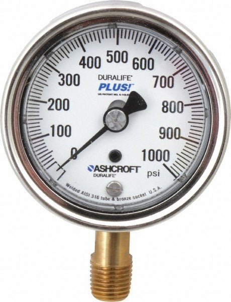 ASHCROFT Ashcroft 95419XLL Pressure Gauge 0-1000 Psi 2.5in Dial