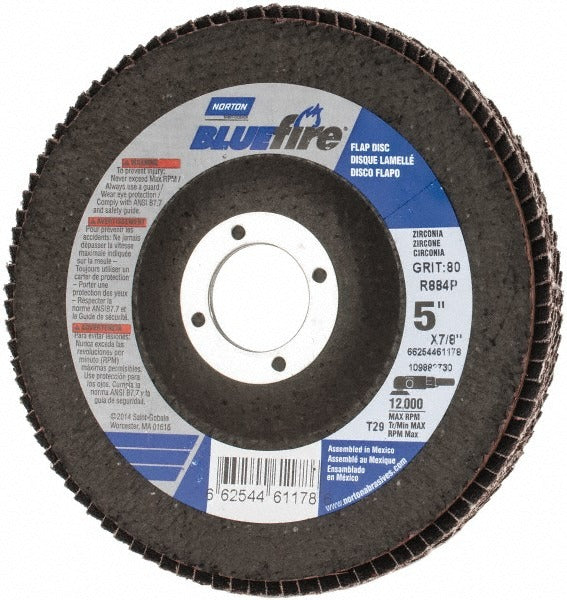 NORTON Norton 66254461178 Flap Disc 5 in 80 Grit Zirconia Alumina