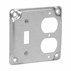 EATON Crouse Hinds TP506 Steel Raised Surface Cover With (1) Duplex Receptacle and (1) Toggle Switch Opening 4-Inch x 4-Inch x 1/2-Inch