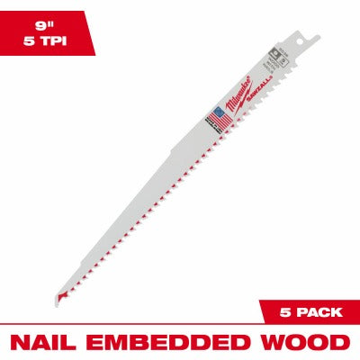 MILWAUKEE Milwaukee 48-00-5036 9in 5 Tpi Bi-metal Recip Blade 5 Pack