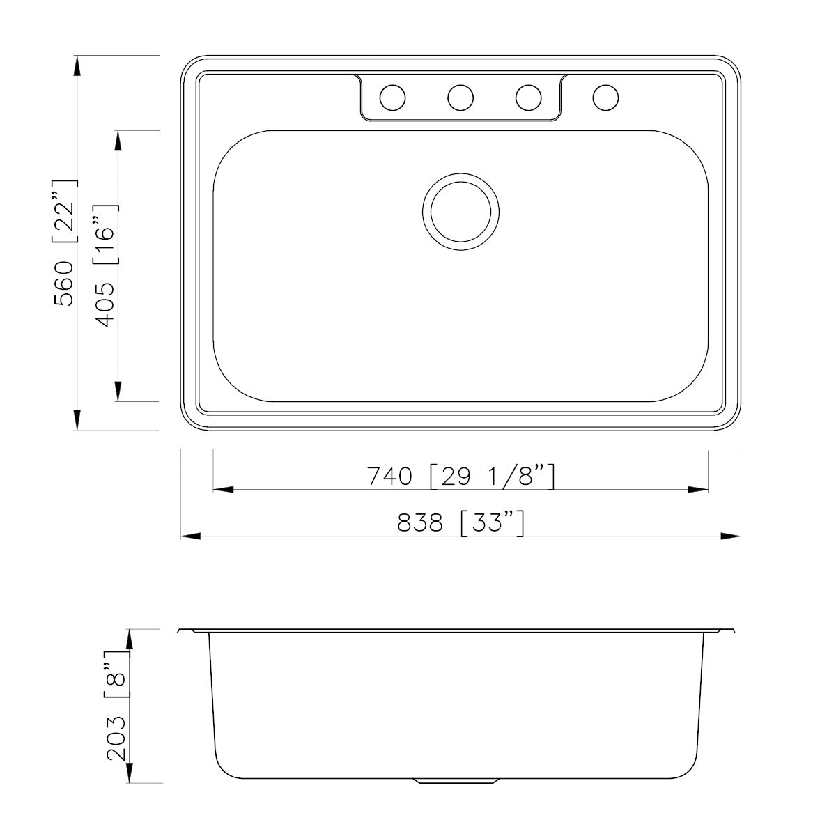 DAKOTA Dakota Plumbing Products GSR-20-TM33228-3 Kitchen Sink