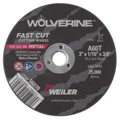 WEILER Weiler 56070 Type 1 Cut-off Wheel 3in 60 Grit 25000 Rpm