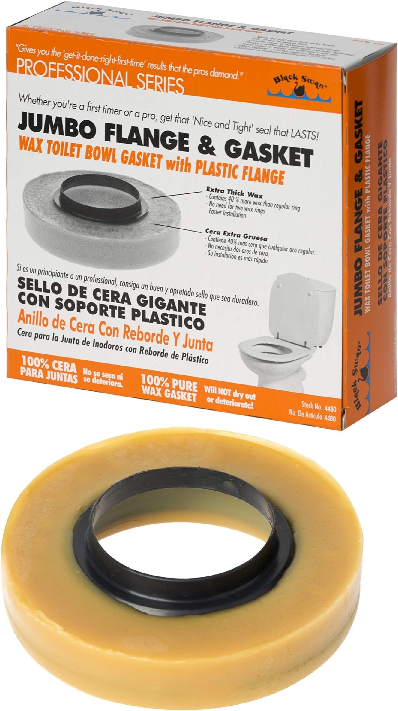 BLACK SWAN Black Swan 04009 1-1/8 inches Thick Wax Ring for 3 inches and 4 inches With Flange (1 Pack) Replacement 04480