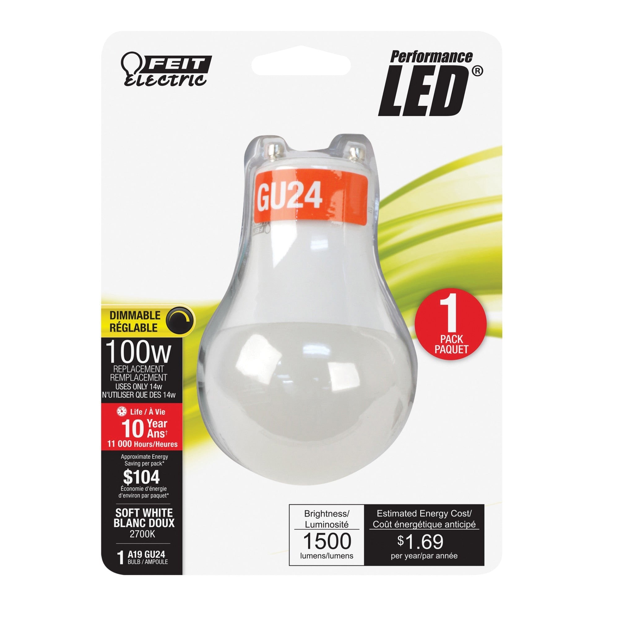 FEIT ELECTRIC Feit Electric A100DM827GU24/10KLED LED Bulb 14 W (A19) 100 W Replacement
