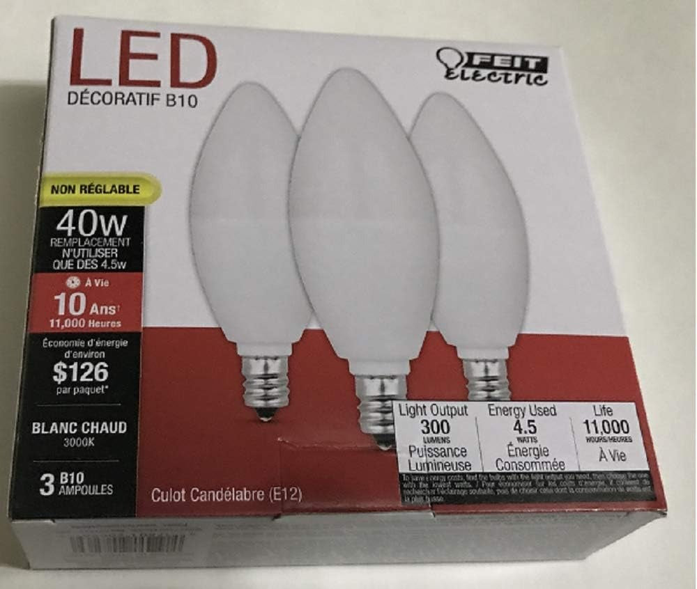 FEIT ELECTRIC Feit Electric CTF40/10KLED/3 Non-Dimmable LED Chandelier B10 4.5W (40W Equivalent) 3-Pack 40W