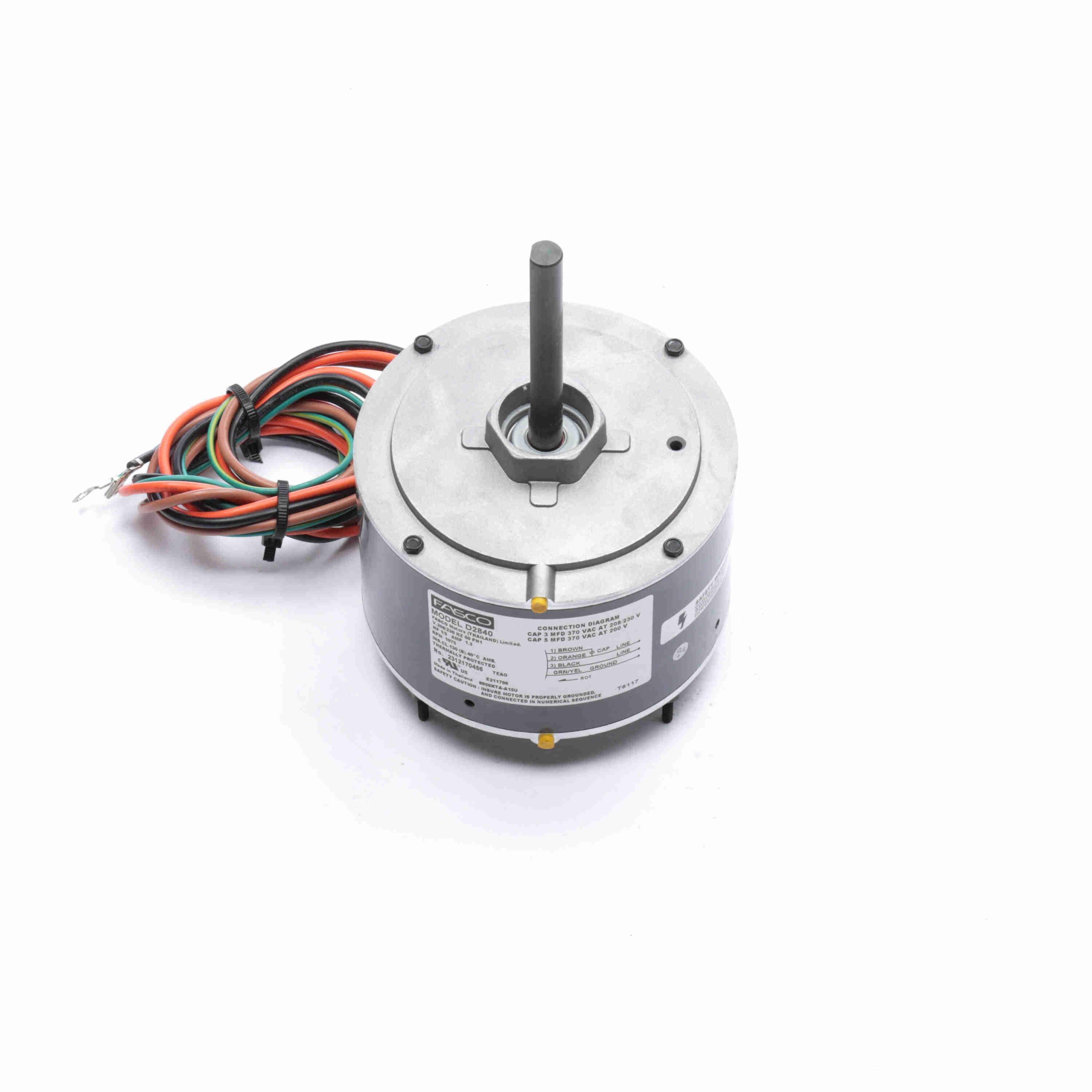 GENTEQ MOTORS Fasco D2840 Permanent Split Capacitor 1/5HP 1075RPM Motor
