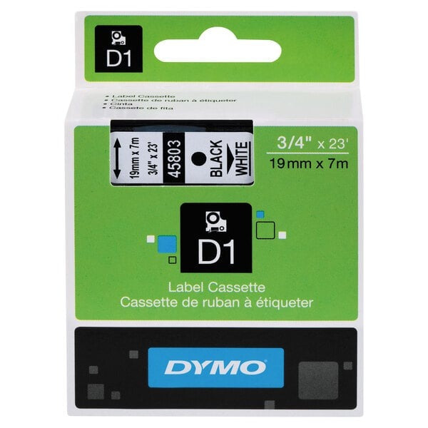 DYMO Dymo 45803 D1 Label Tape 0.75in X 23ft Black on White