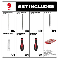 MILWAUKEE Milwaukee 49-16-2880 9pc Saw Chain Sharpening Set with Packout Low-Profile Compact Organizer