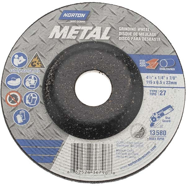 NORTON Norton 66252836796 Type 27 Grinding Wheel 4.5in 24 Grit