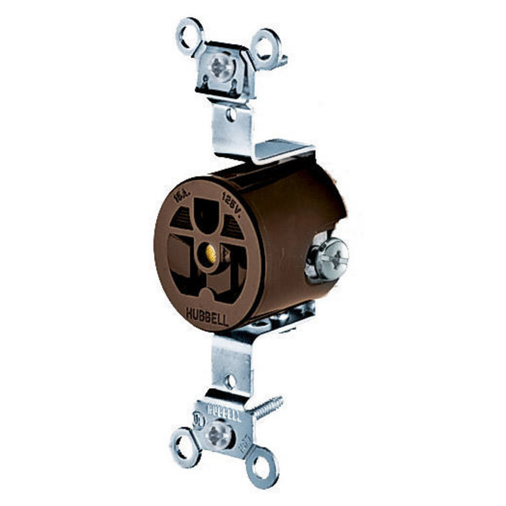 HUBBELL WIRING Hubbell Wiring Device-Kellems HBL5251 HWD 1-Phase Extra Heavy Duty Self-Grounding Single Standard Screw Mount Straight Blade Receptacle 125 VAC 15 A 5-15R