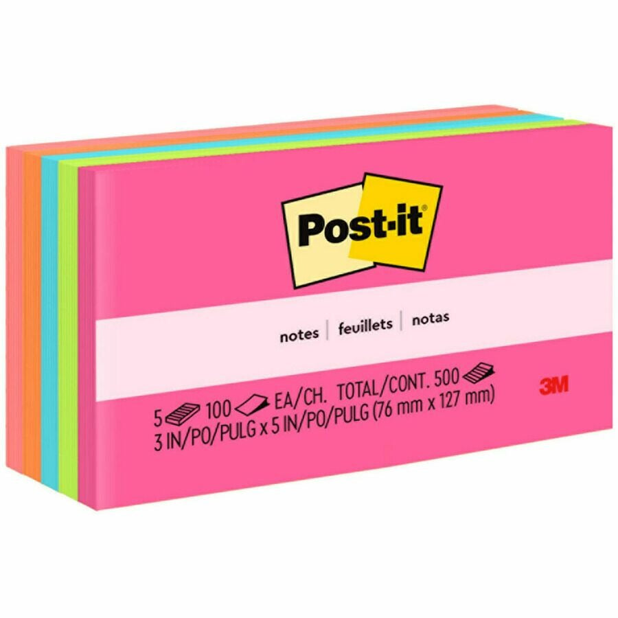 3M 3M MMM6555PK Post-it Notes Original Notepads 3 x 5 (5 Pads/Pack)