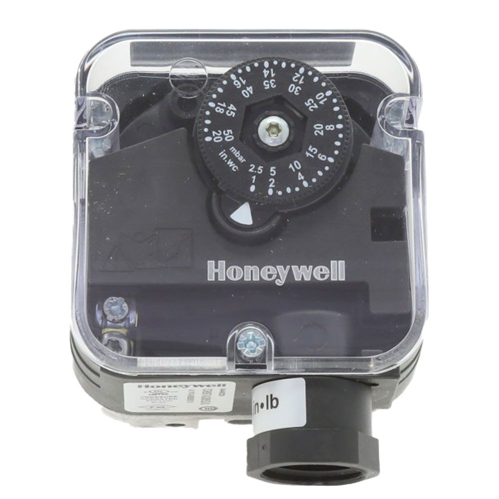 HONEYWELL Honeywell Thermal Solutions FS C6097A3053 Pressure Switch 1-20wc 2.5-50mbar 8.5 Psi/600mbar Max Auto Recycle Breaks N.O. On Pressure Fall 1/4 NPT Internal Thread Mount 1/2 NPT Electrical Connection