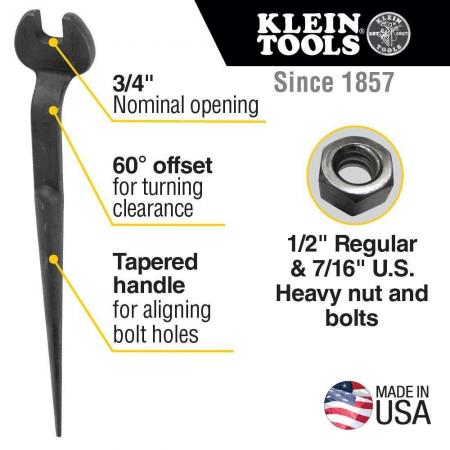 KLEIN TOOLS Klein Tools 3219 Spud Wrench 3/4-Inch Nominal Opening 1/2-Inch Bolt for U.S. Regular Nut