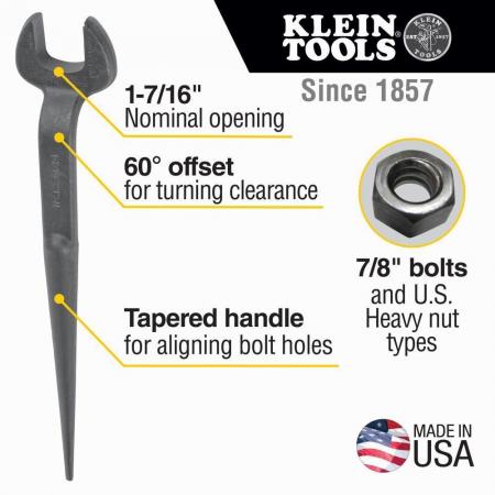 KLEIN TOOLS Klein Tools 3213 Spud Wrench 1-7/16 Inch Opening for 7/8 Inch Heavy Nut