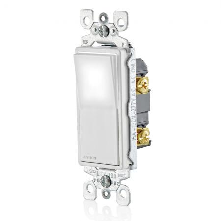 LEVITON Leviton L56112W 1-Pole AC Quiet Rocker Switch, 120/277 VAC, 15 Amp, White Illuminated OFF