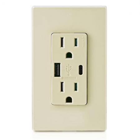 LEVITON Leviton T5633-I Combination USB Charger Duplex Receptacle 15 Amp 125 Volt