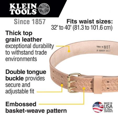 KLEIN TOOLS Klein 5415S Heavy-Duty Embossed Leather Tool Belt Small