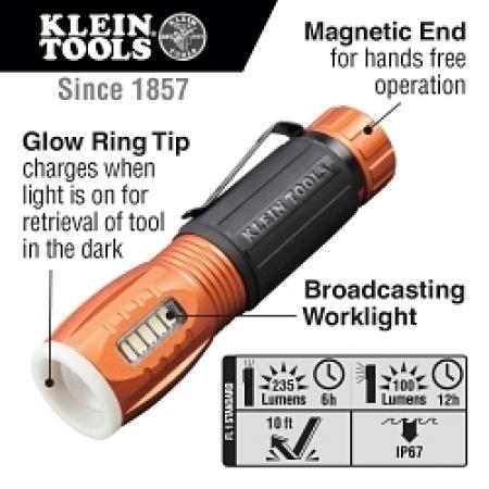 KLEIN TOOLS Klein 56028 Flashlight with Worklight 235/100 Lumens