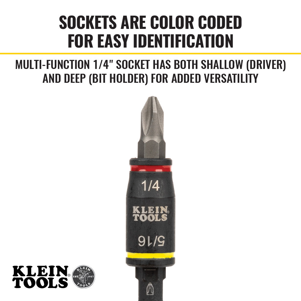 KLEIN TOOLS Klein Tools 32766 Impact Driver, 3-in-1 SAE Impact Socket and Bit Holder, Flip Socket with 1/4-Inch and 5/16-Inch Hex Drivers, 3-Inch Length