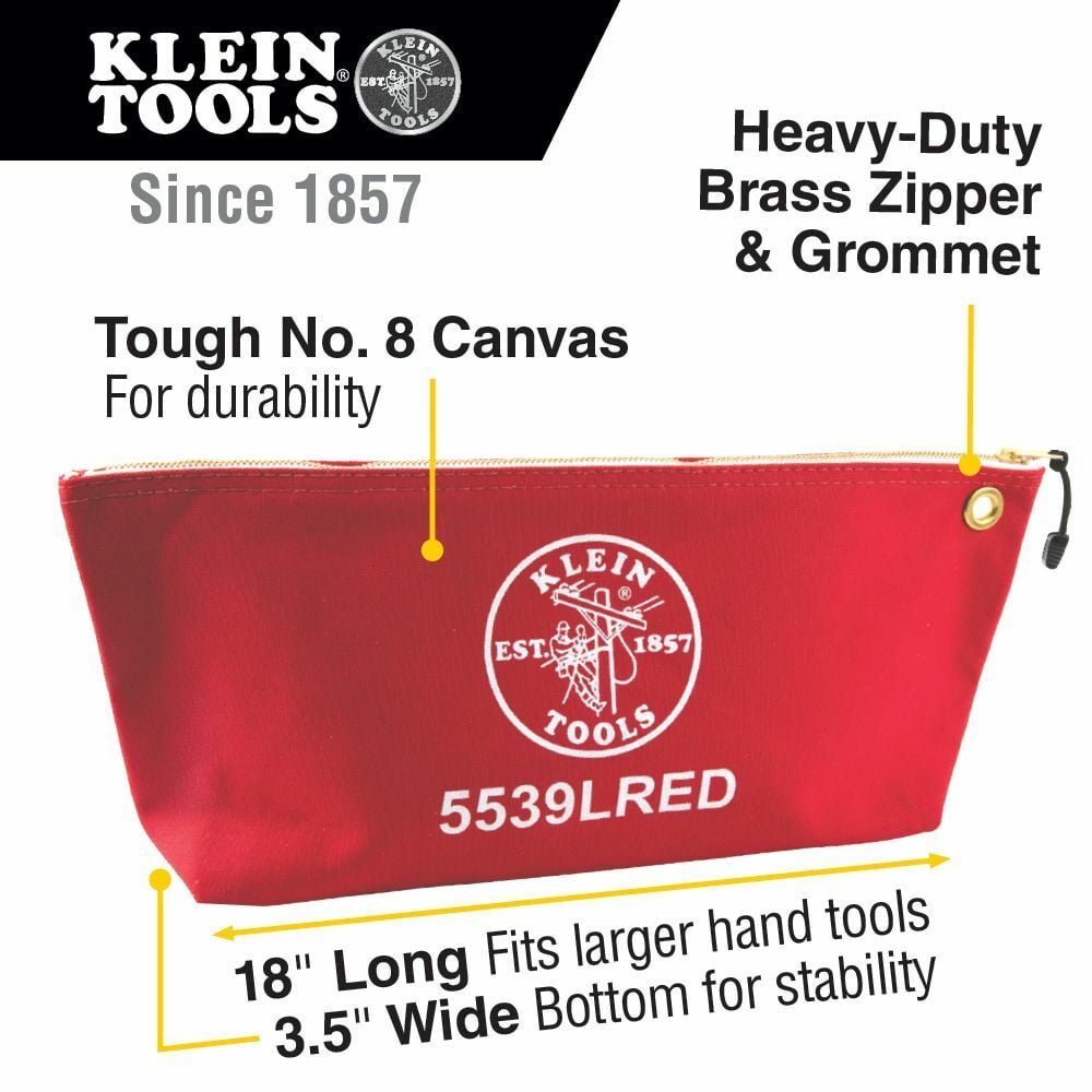 KLEIN TOOLS Klein 5539LRED Canvas Bag with Zipper, Large Red