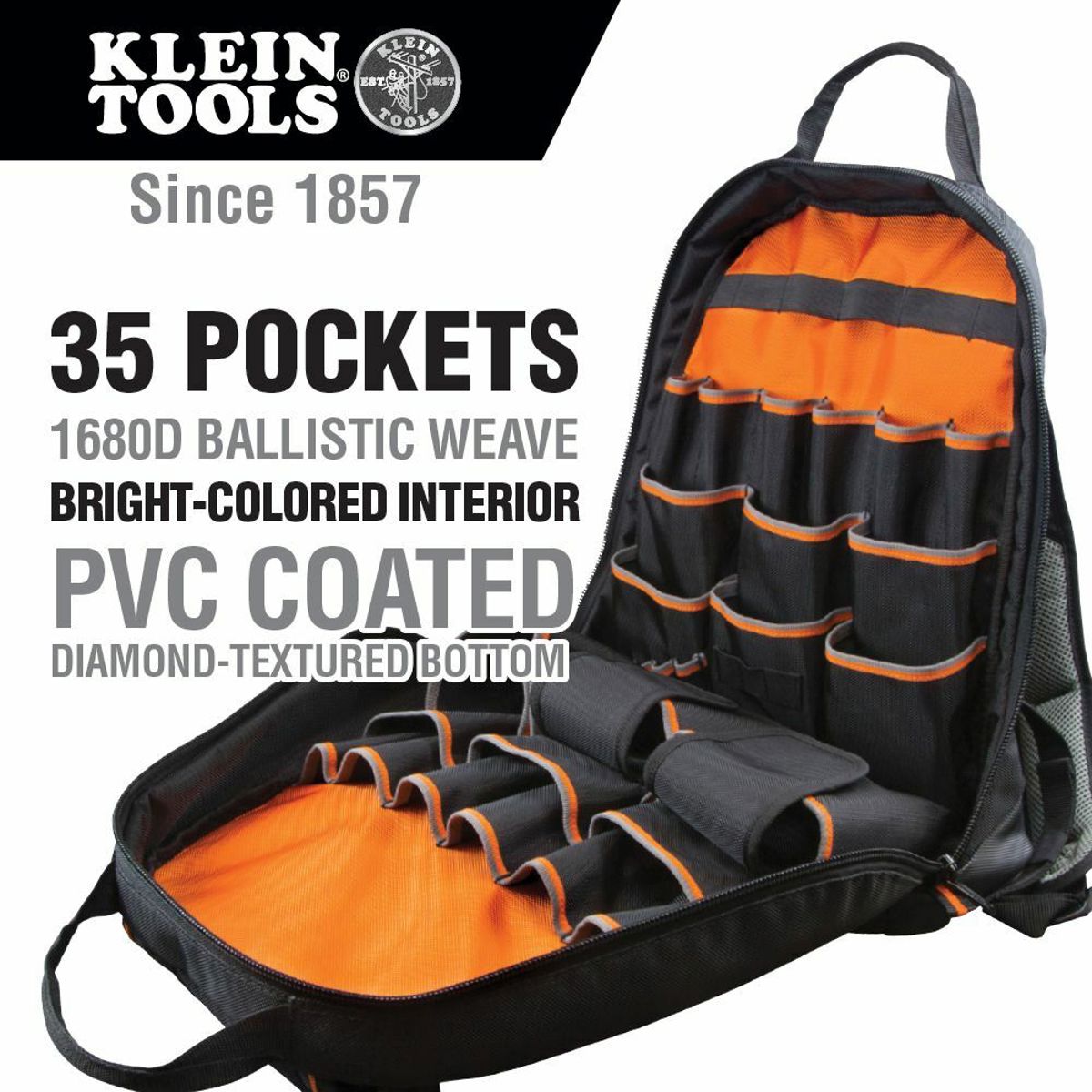 KLEIN TOOLS Klein 55475 Tradesman Pro Tool Gear Backpack, 35 Pockets