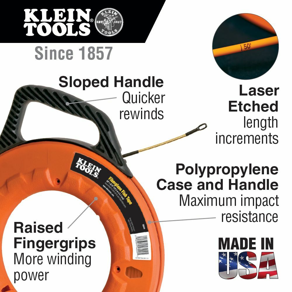KLEIN TOOLS Klein 56014 Fiberglass Fish Tape with Spiral Leader, 200-Foot