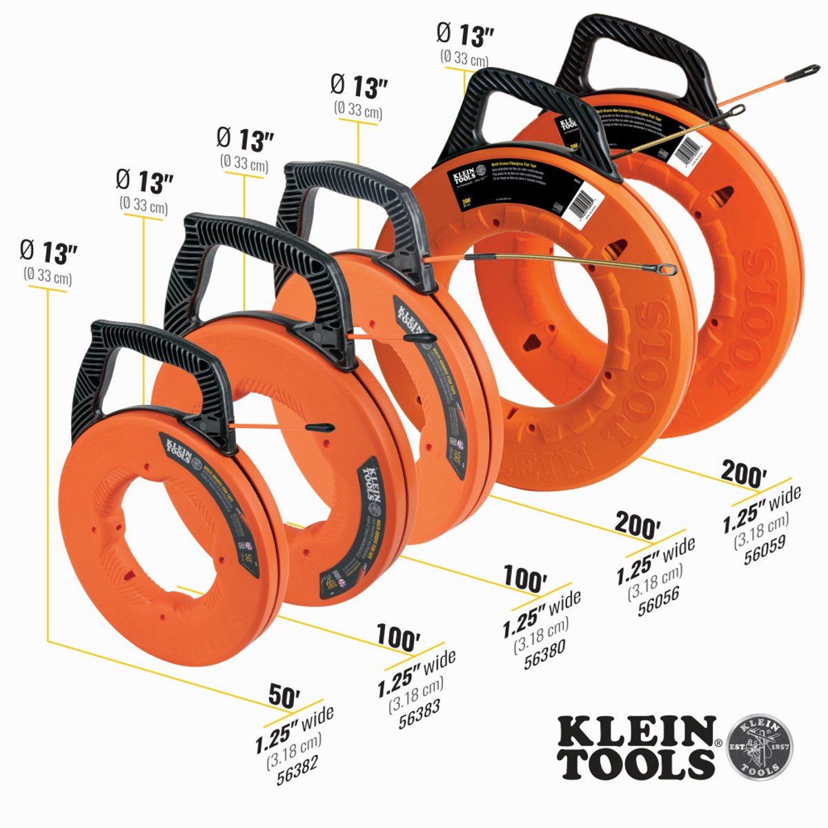 KLEIN TOOLS Klein Tools 56056 Multi-Groove Fiberglass Fish Tape 200-Foot