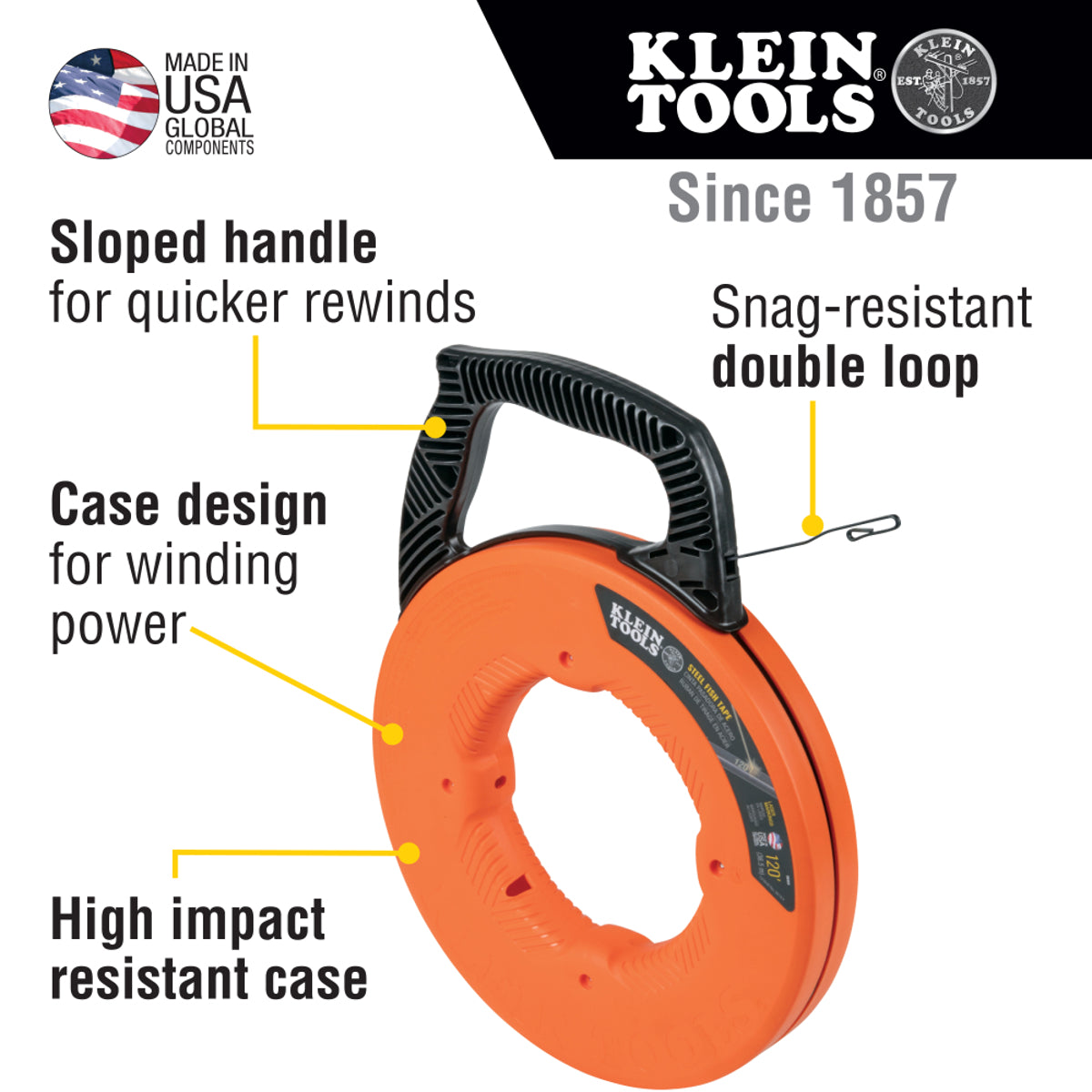 KLEIN TOOLS Klein 56333 Steel Fish Tape, 1/8-Inch x 120-Foot