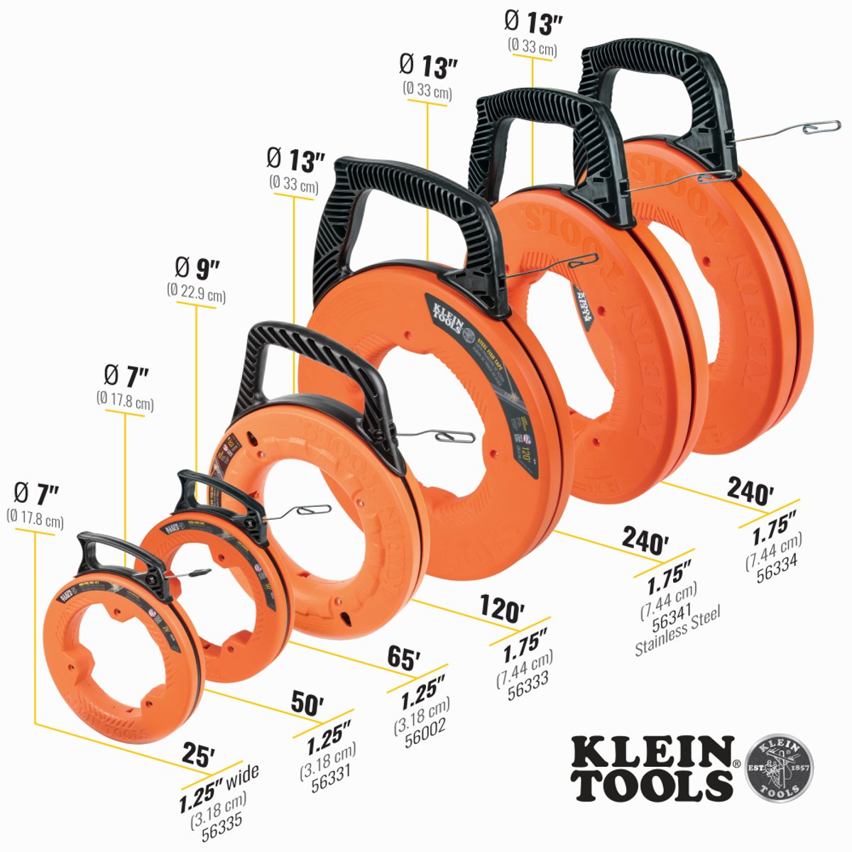 KLEIN TOOLS Klein 56333 Steel Fish Tape, 1/8-Inch x 120-Foot