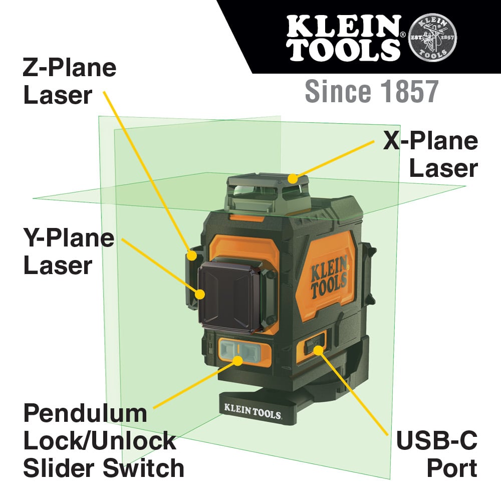 KLEIN TOOLS Klein Tools 93PLL Rechargeable Self-Leveling Green Planar Laser Level
