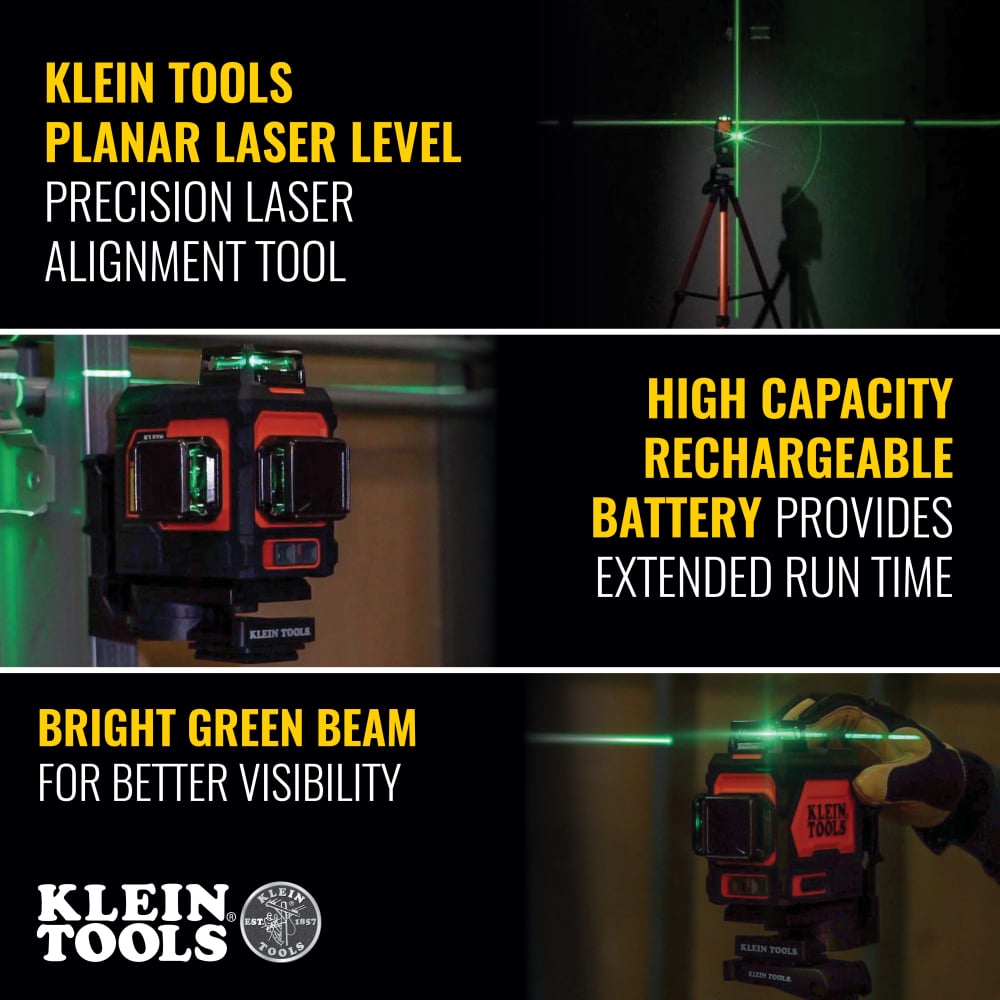 KLEIN TOOLS Klein Tools 93PLL Rechargeable Self-Leveling Green Planar Laser Level