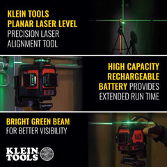 Klein Tools 93PLL Rechargeable Self-Leveling Green Planar Laser Level