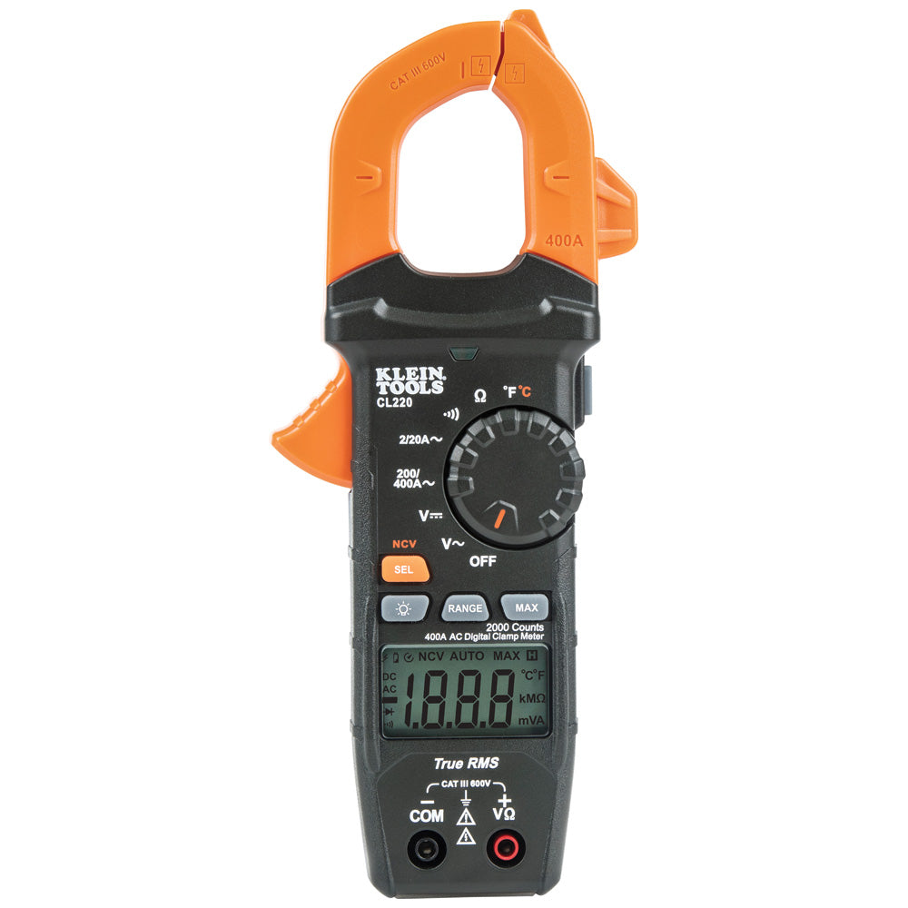 KLEIN TOOLS Klein Tools CL220 Digital Clamp Meter, AC Auto-Ranging 400 Amp with Temp