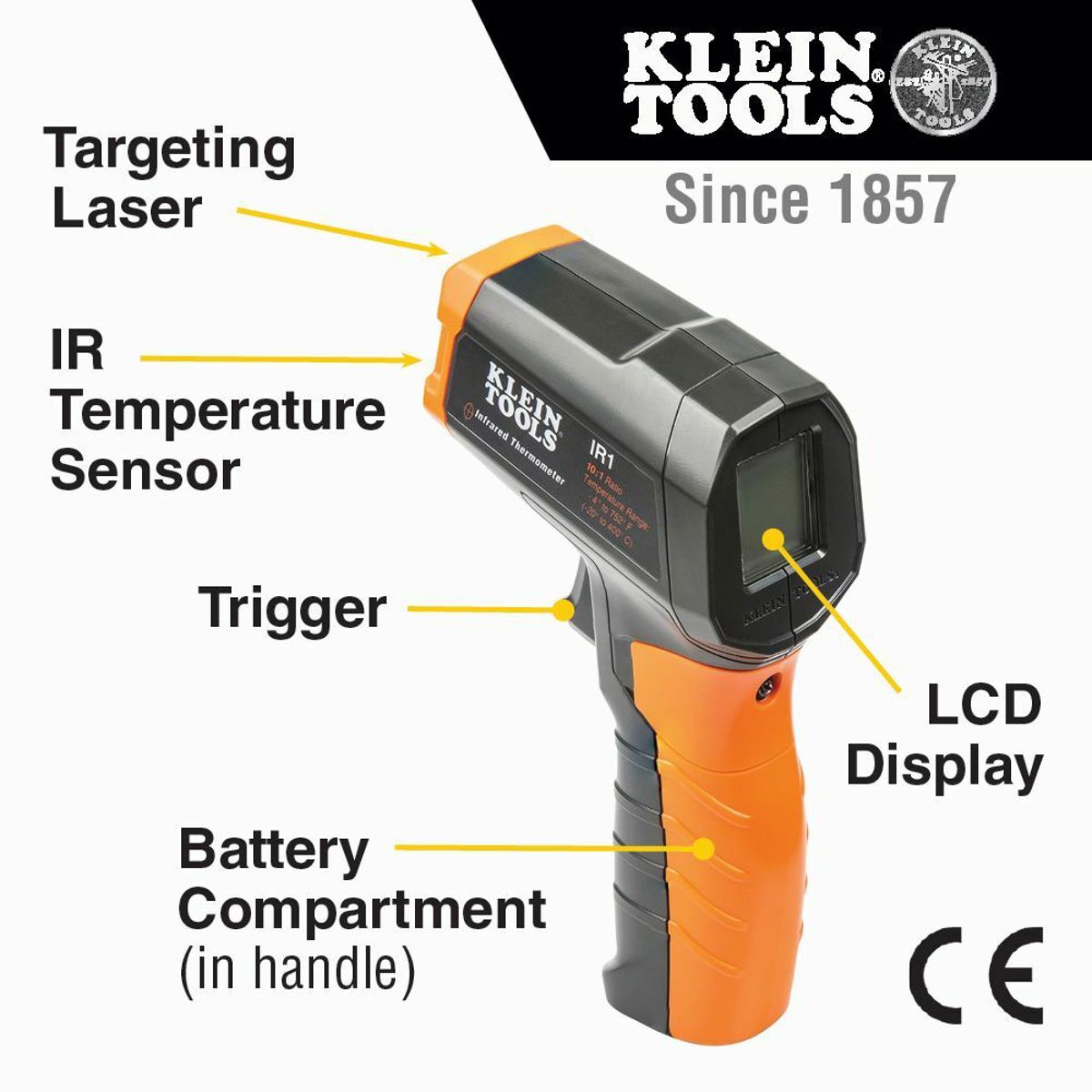 KLEIN TOOLS Klein Tools IR1 Infrared Digital Thermometer with Targeting Laser, 10:1