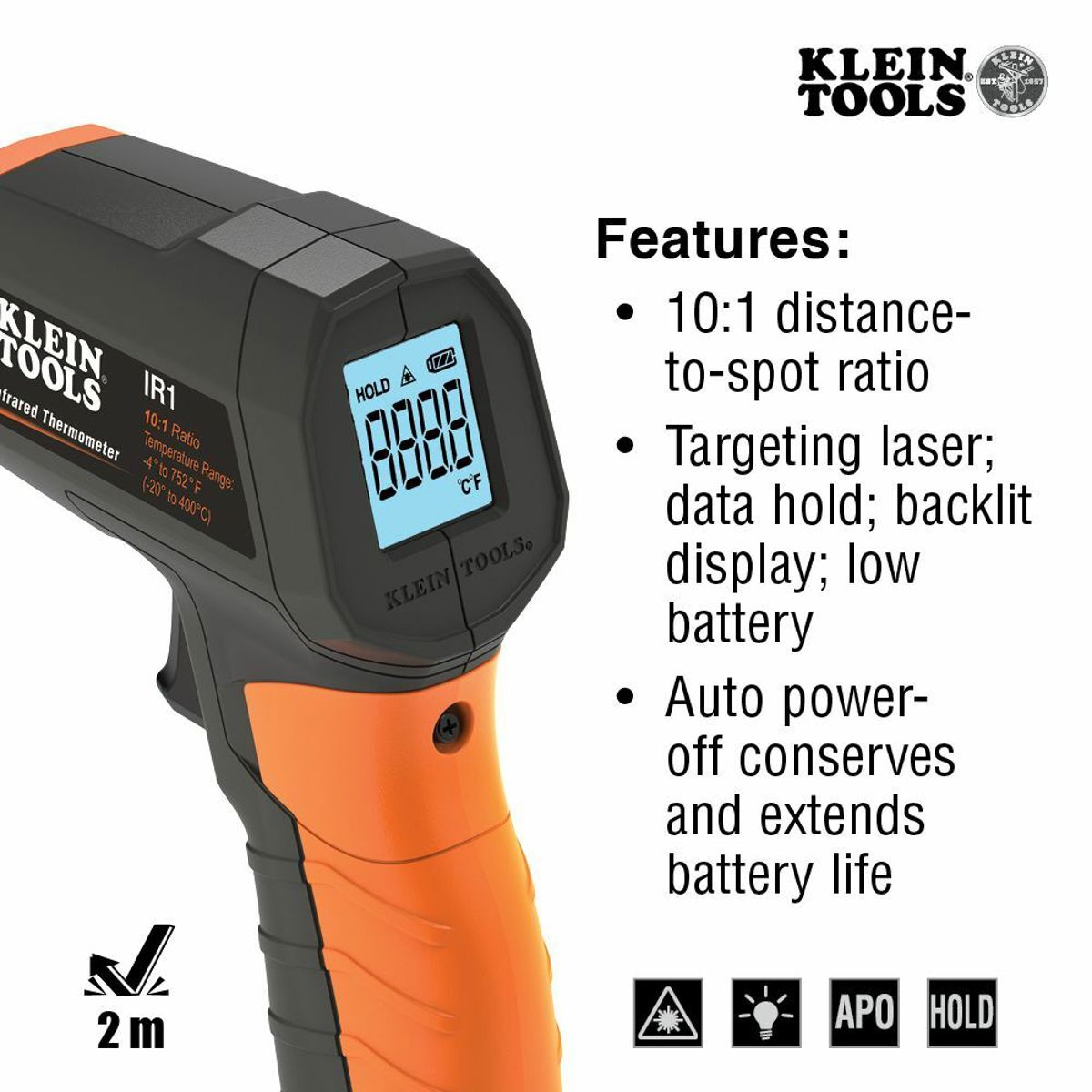 KLEIN TOOLS Klein Tools IR1 Infrared Digital Thermometer with Targeting Laser, 10:1