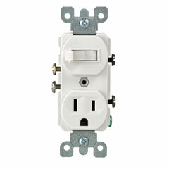 LEVITON Leviton 5225-W Duplex Combination Switch and Receptacle, 15 A, 120/277 VAC, 1/2 hp at 120 VAC, 2 hp at 240/277 VAC