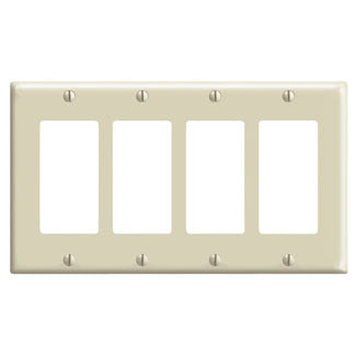LEVITON Leviton 80412-I 4-Gang Decora Wallplate, Standard Size, Thermoset, Device Mount, Ivory