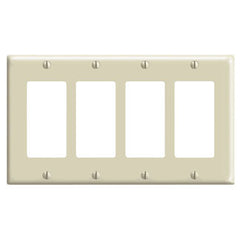 Leviton 80412-I 4-Gang Decora Wallplate, Standard Size, Thermoset, Device Mount, Ivory