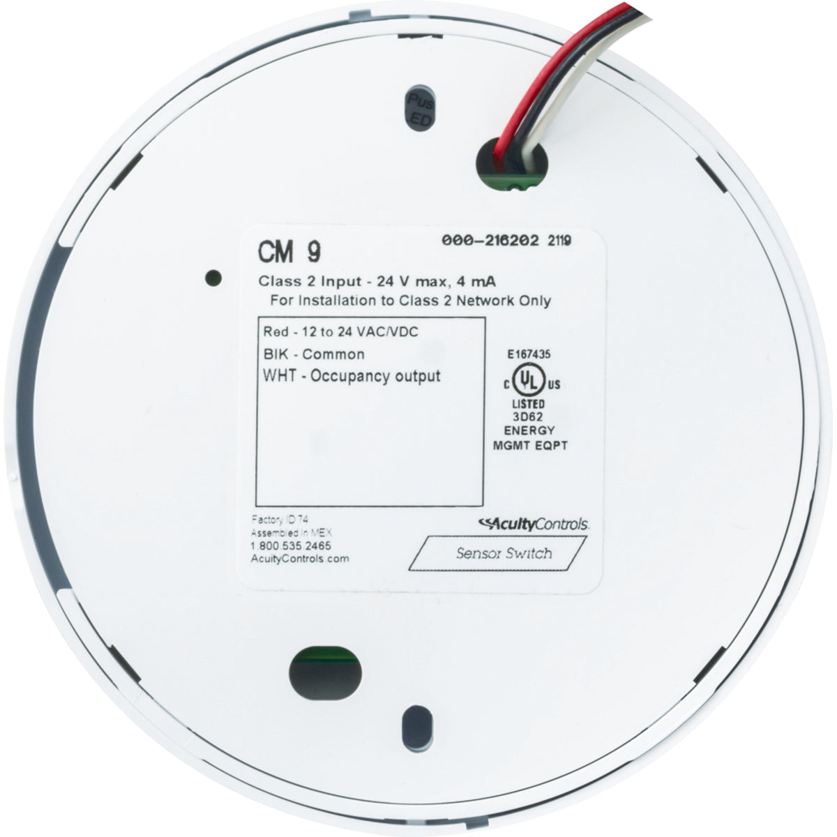 SENSORSWITCH SensorSwitch CMPDT9 Sensor Switch CM PDT 9 12 to 24 VAC/VDC 360 Degrees Small Motion White Dual Technology 1-Gang Ceiling Mount Sensor