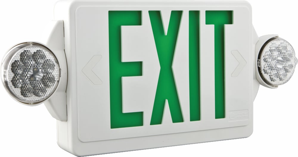 LITHONIA LIGHTING Lithonia Lighting LHQM-LED-G-M6 Emergency Exit Unit Combo, 2-Lamp, 9.6 Volt, Green Letter