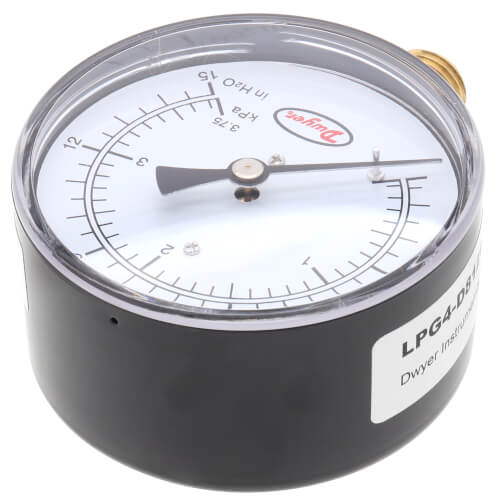 DWYER Dwyer LPG4-D8122N 2.5 Low Pressure Gauge 0-15 WC 1/4 NPT Bottom Mount