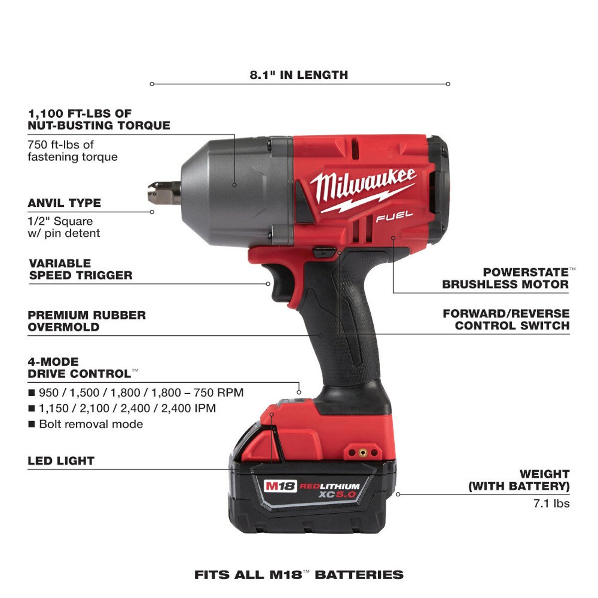MILWAUKEE Milwaukee 276622 M18 Fuel 1/2 High Torque Impact Wrench with Pin Detent Kit