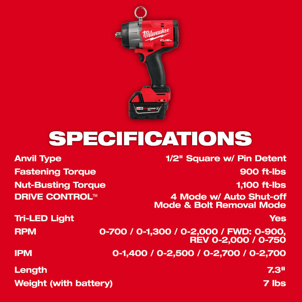 MILWAUKEE Milwaukee 2966-22 M18 FUEL 1/2 High Torque Impact Wrench w/ Pin Detent Kit