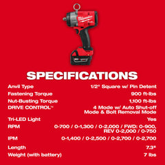 Milwaukee 2966-22 M18 FUEL 1/2 High Torque Impact Wrench w/ Pin Detent Kit