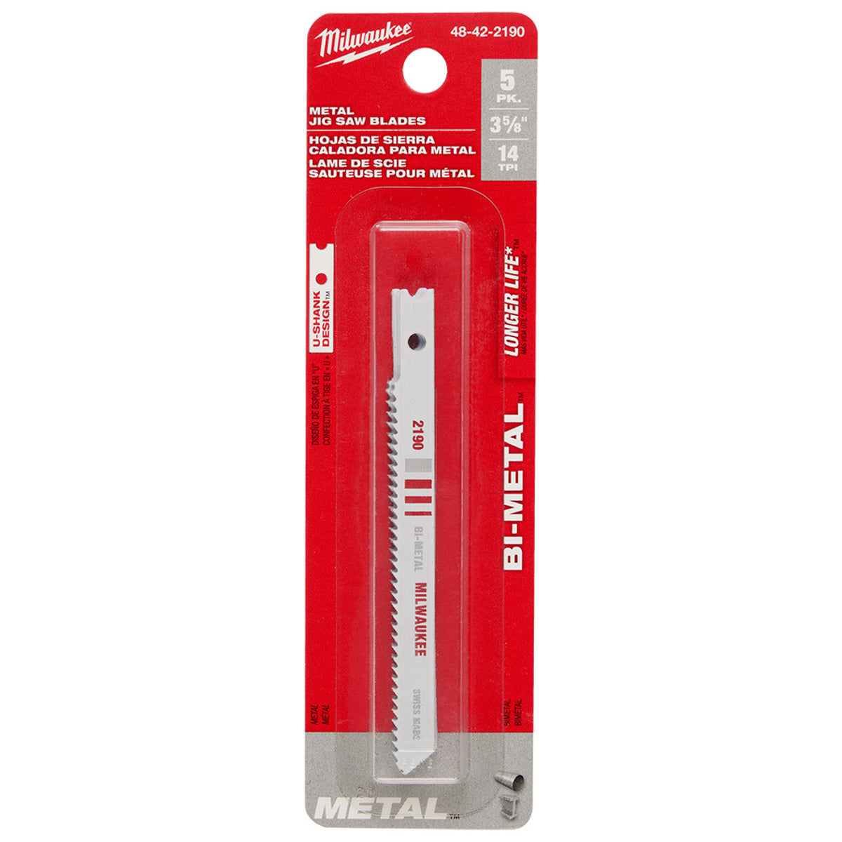 MILWAUKEE Milwaukee 48-42-2190 3-5/8 in 14 TPI Bi-Metal Jig Saw Blade 5PK